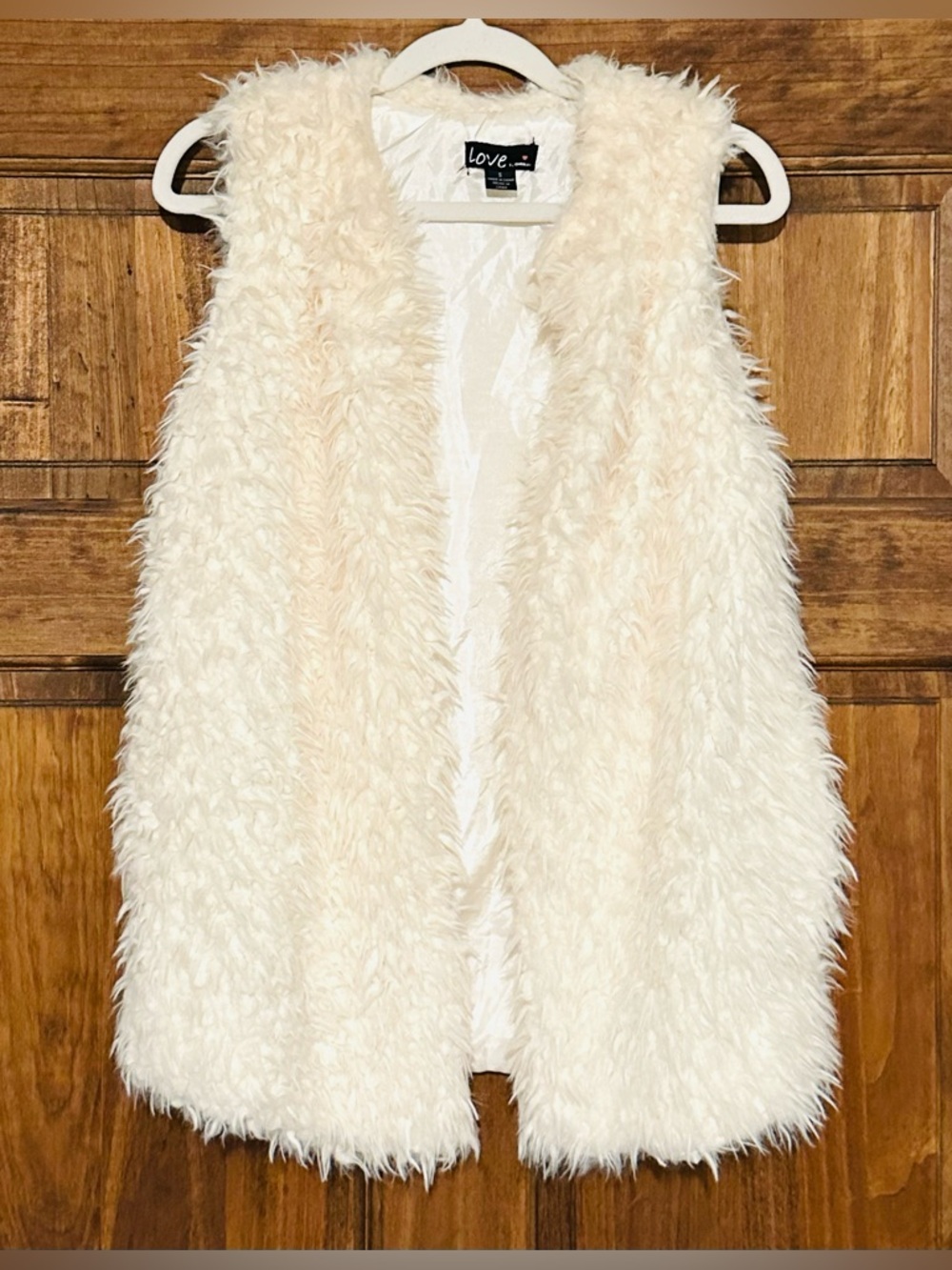 Love by Chesley Cream Faux Fur Vest Open Front Cozy Festival